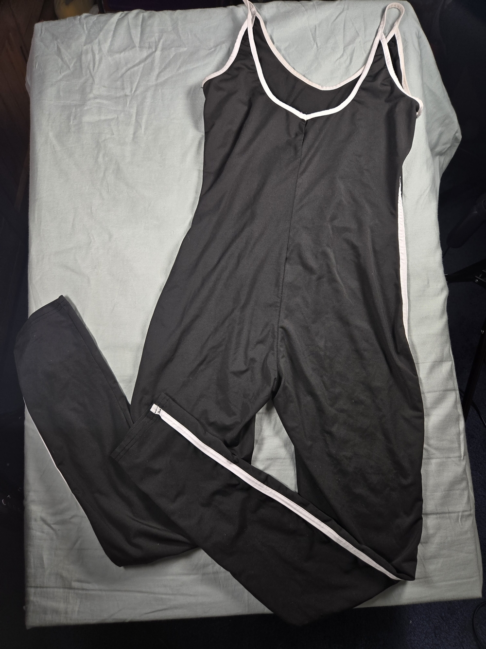 Women’s Black Full-Length Dance Unitard Jumpsuit Trim Spaghetti Straps Bodysuit